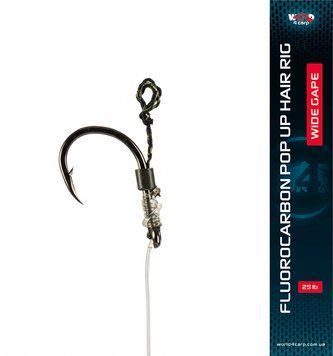 Готовый флюорокарбоновый поводок с мягким волосом для поп ап W4C FLUOROCARBON POP UP HAIR RIG, крючок WIDE GAPE № 8 w4017-8 фото