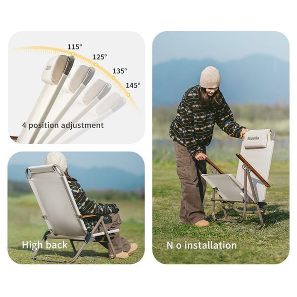 Крісло складане з регульованим нахилом Naturehike CNK2550JJ012, вуглецева сталь, бежевий 70920 фото
